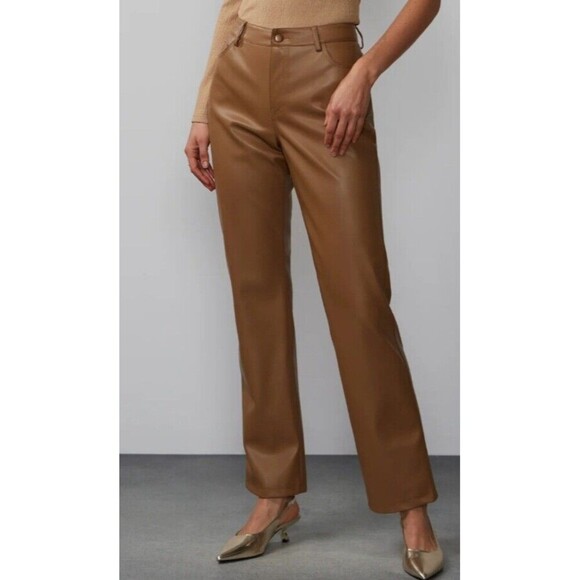 NY & Co. Faux Leather Pants Sz S Light Brown High Rise Vegan Trousers High Rise - Picture 1 of 7
